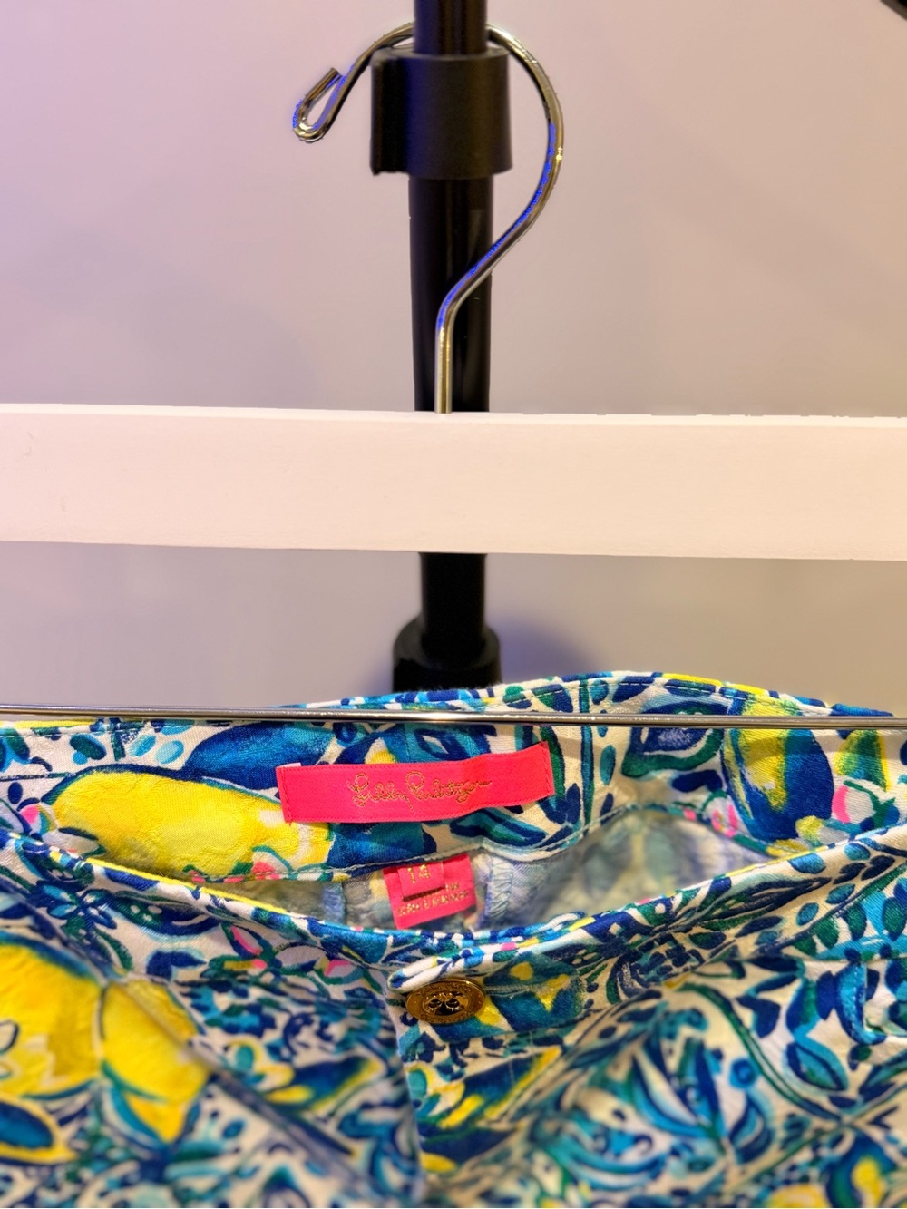 Lilly Pulitzer Blue Floral Skinny Jeans with Yellow Accents - Picture 2 of 2